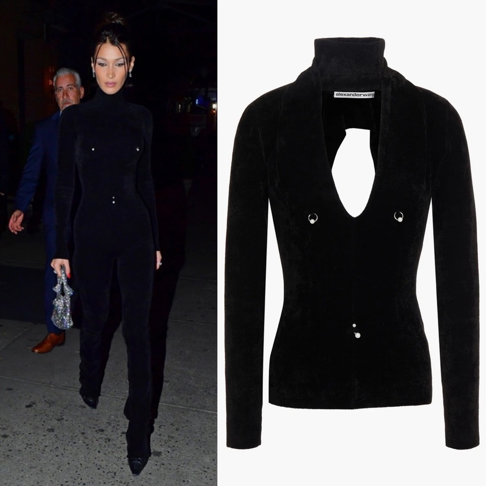 Alexander Wang Open-back Embellished Chenille Turtleneck Sweater in Black